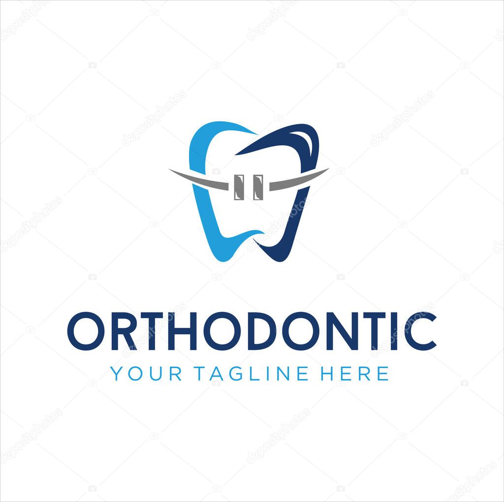 Orthodontic Braces Logo Design Icon. Tooth Dental Care Logo medical Design Template. Tooth Dental Wire Logo Health Design Stock Vector.