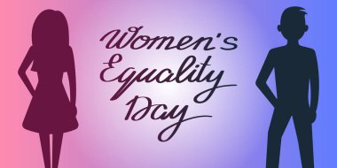 Vector text  lettering women's equality day with silhouettes of man and woman clipart