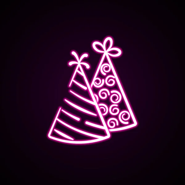 Ilustração vetorial de bonés de férias desenhados à mão. Vector neon ícone rosa linha isolada no fundo preto para design, impressão —  Vetores de Stock