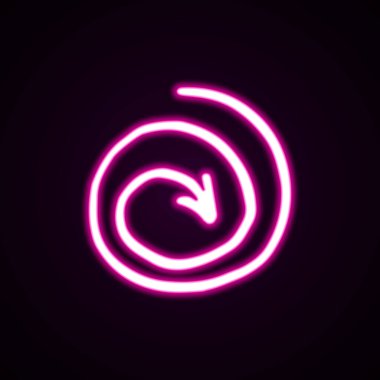 Neon pembe girdap ok vektör simgesi. Siyah arkaplan üzerine bir işaretçinin el çizimi vektör çizimi
