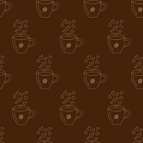 Stor Mugg Kaffe Eller Kakao Handdragen Vektor Sömlös Klotter Mönster — Stock vektor