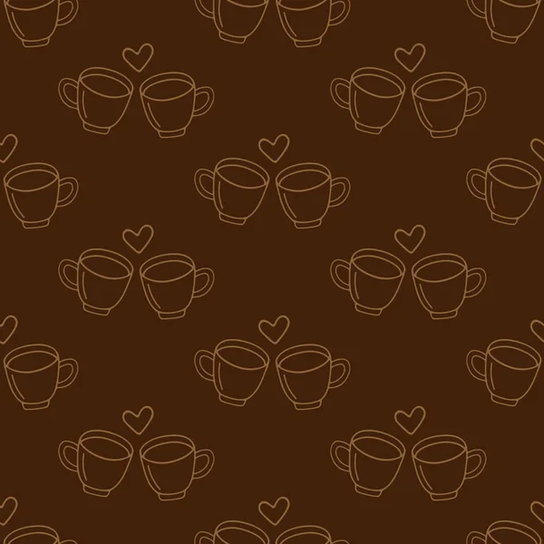 Deux Grandes Tasses Café Cacao Dessinées Main Pour Les Amoureux — Image vectorielle