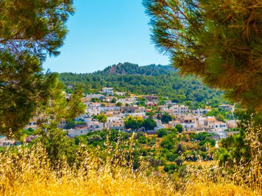 Birçok ağaç arasındaki vadide eski bir şehir