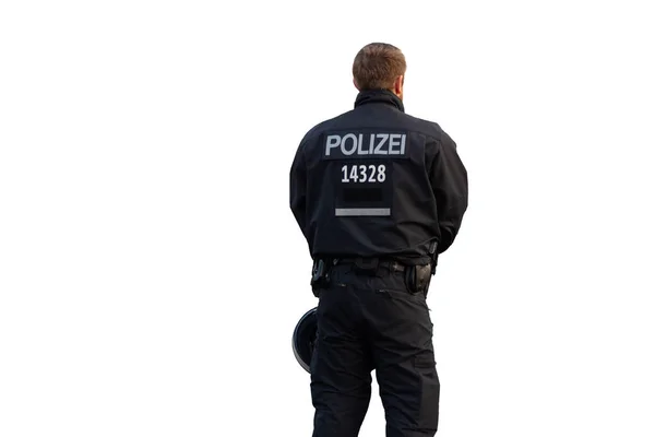 Rückansicht eines isolierten Berliner Polizisten — Stockfoto