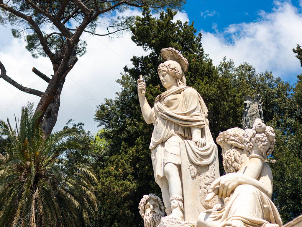 Statue on the famous Roman square Piazza del Popolo in Italy