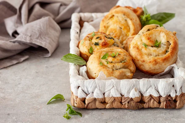 Homemade Cheese buns with Basil — Stock Image Homemade Cheese Buns Basil Stock Picture