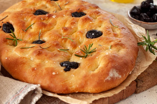 Traditional Italian Focaccia Bread Olives — Stock Photo, Image