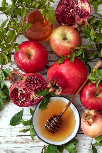 Rosh Hashanah Jewish New Year Holiday Concept Taditional Symbols Apples — Stock Photo, Image