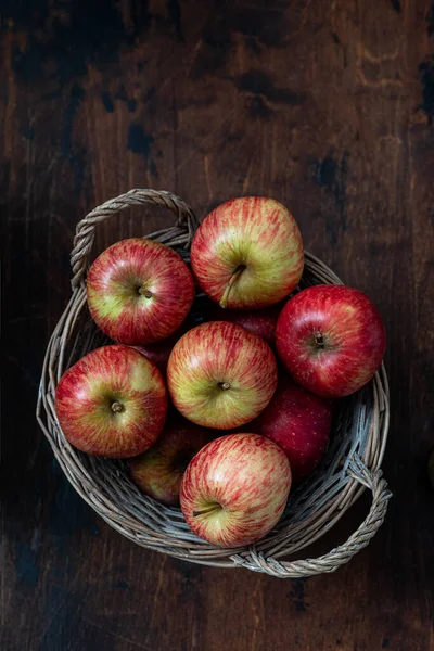 Fresh Apples Basket Wooden Background — Stock Photo, Image