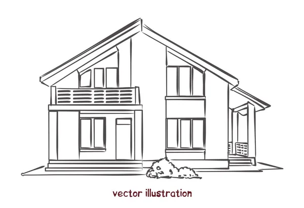 Bosquejo vectorial de casa de madera — Vector de stock