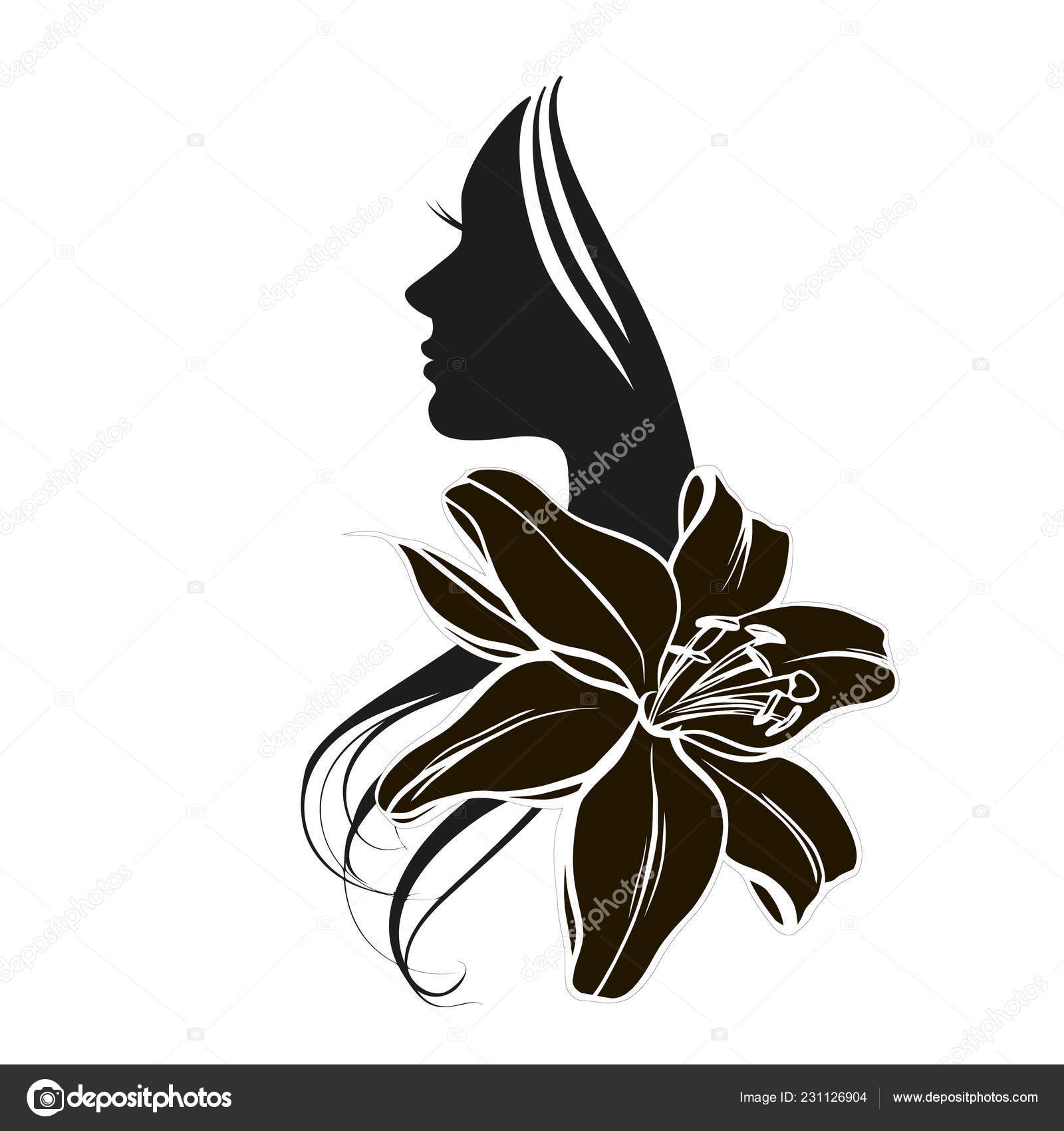 Woman Face Circular Shape Flower Female Vector Logo Design