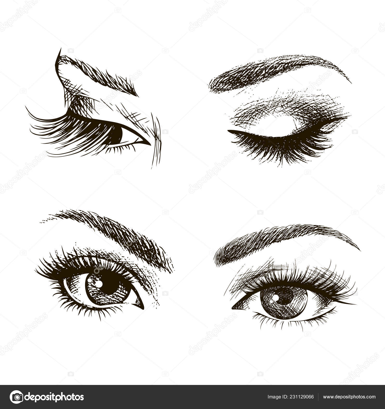 Mão Desenhado Mulheres Olhos Vintage Ilustração Vetorial Design Moda Olhos  Vetor de ©nemetse 231129066, image size:1600x1700