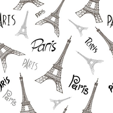 vektör Eyfel Kulesi ile seamless modeli. Paris Romantik arka plan.