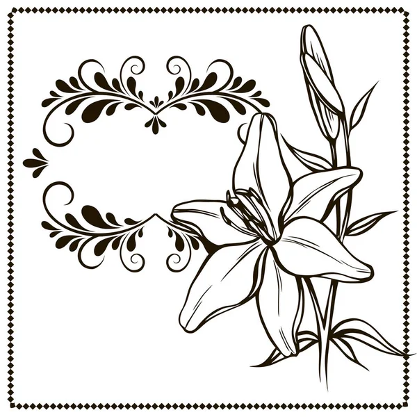 Marco Floral Estilo Vintage Con Flores Dibujadas Mano Lirios — Vector de stock