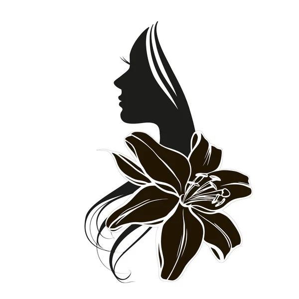 Cara Mujer Forma Circular Con Flor Plantilla Diseño Logotipo Vectorial — Vector de stock