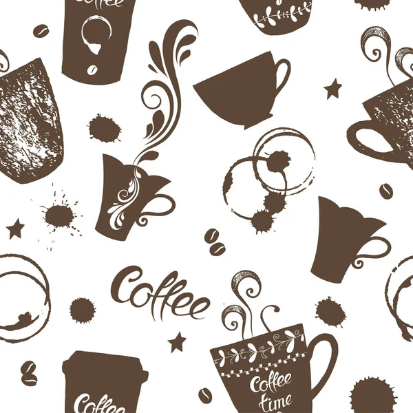 Modèle Sans Couture Avec Jolies Tasses Café Taches Illustration Vectorielle — Image vectorielle