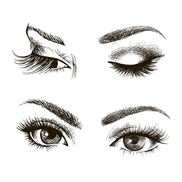 手绘妇女的眼睛复古 向量例证 时装设计 闭着的眼睛 — 图库矢量图片