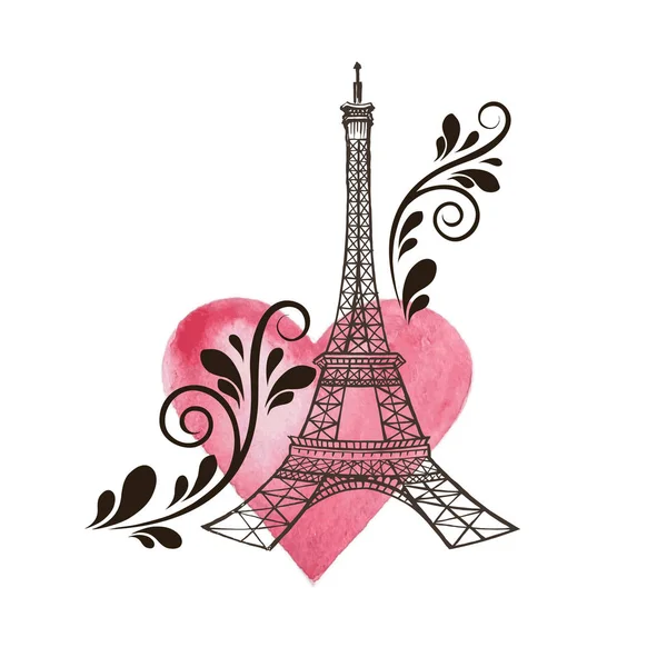 Eiffel Tower Background Heart — Stock Vector