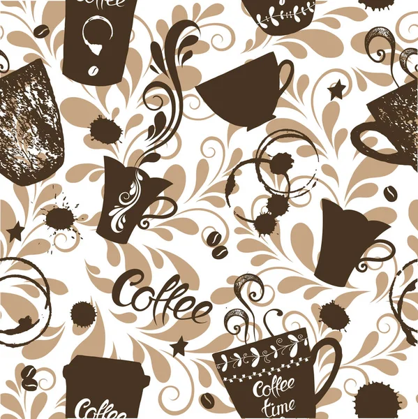 Modèle Sans Couture Avec Jolies Tasses Café Taches Illustration Vectorielle — Image vectorielle