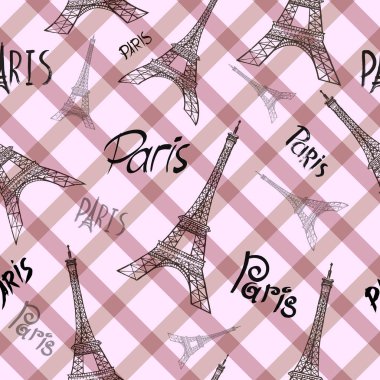 Paris - Eyfel Kulesi ve bir kalp sembolleri ile sorunsuz arka plan,