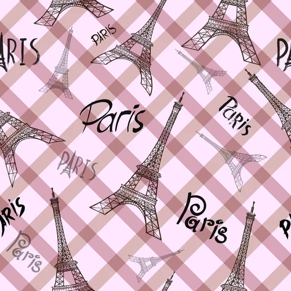 Bezszwowe Tło Symbolami Paryż Wieża Eiffla Serce — Wektor stockowy