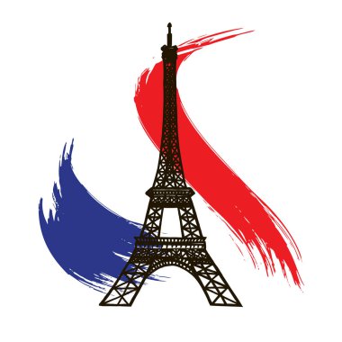 Eyfel Kulesi, Paris, Fransa. Beyaz arka plan vektör illüstrasyon izole.