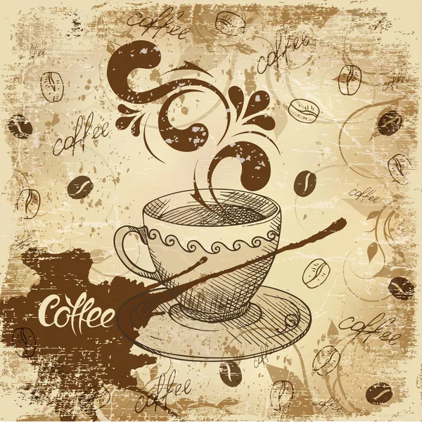 Kaffe Tid Handritade Vektor Konstnärliga Illustration För Design Textil Utskrifter — Stock vektor
