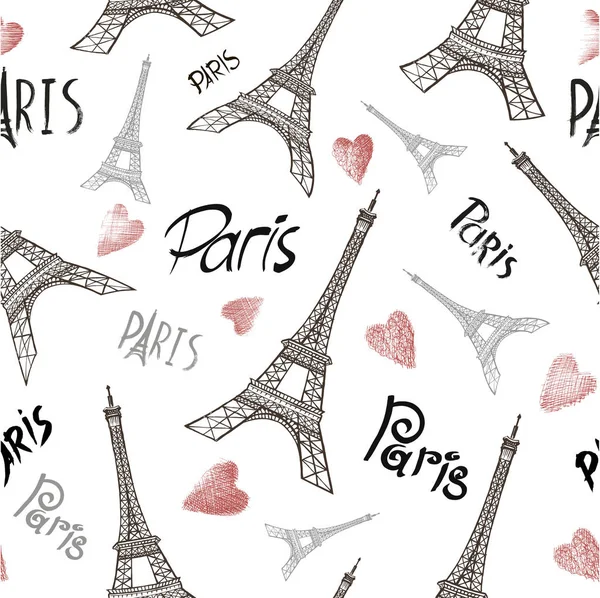 Romantik Paris. Paris - Eyfel Kulesi sembolleri ile sorunsuz arka plan. Beyaz. Arka plan doku Dükkanı.