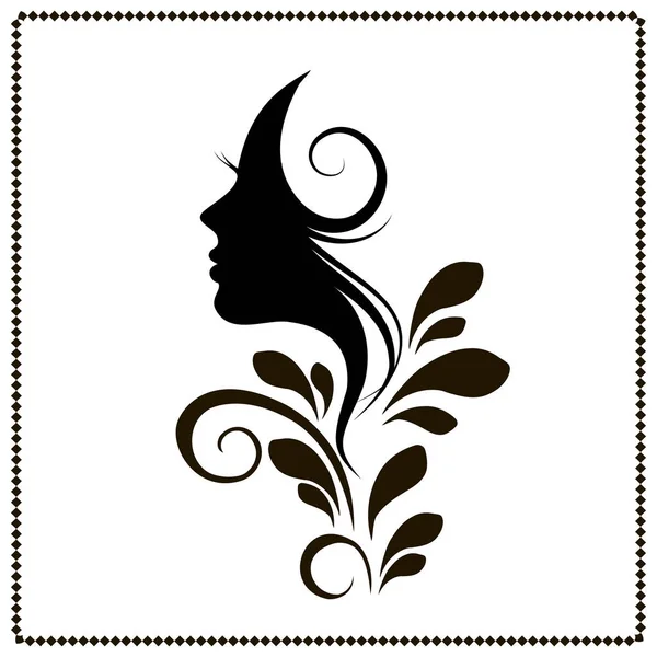 Силуэт Красивой Молодой Женщины Длинными Вьющимися Волосами Черный Силуэт Белом — стоковый вектор