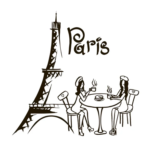 Мультфільм Векторна Ілюстрація Вуличних Кафе Париж — стоковий вектор