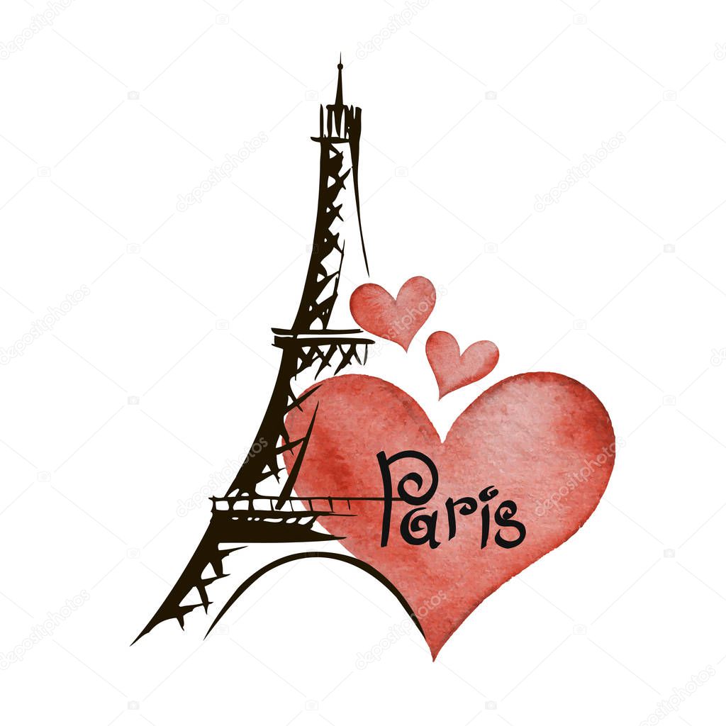 Paris hand drawn vector lettering and Eiffer Tower. Modern calligraphy brush lettering. Paris ink lettering. Design element for cards, banners, flyers