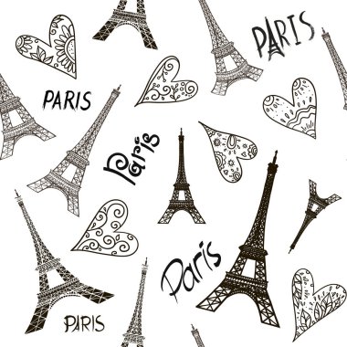 Fransız desen, vektör Eyfel Kulesi, Paris ile seyahat bej arka plan