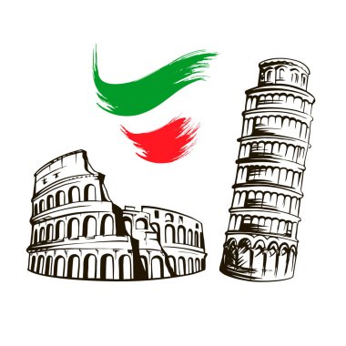Icons set, Colosseum, Leaning Tower of Pisa İtalya kültür sembolleri veya İtalyan seyahat ünlü simge vektör
