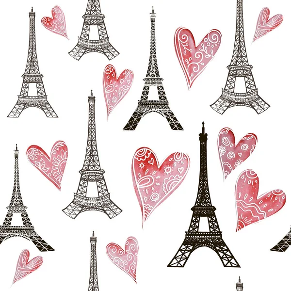French Pattern Travel Beige Background Vector Eiffel Tower Paris — Stock Vector