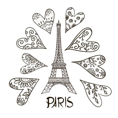 Romantik Sevgiliye arka plan suluboya kalp ve Eyfel Kulesi