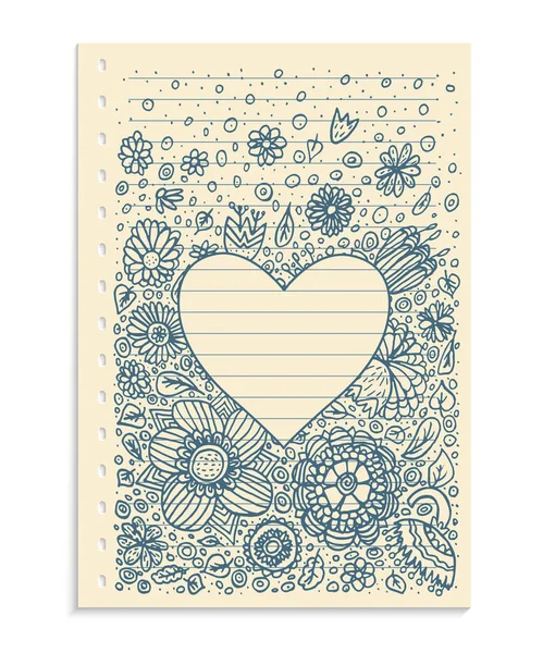 手绘迷幻的心脏笔记本涂鸦上的图形素描书纸背景 矢量插图 — 图库矢量图片