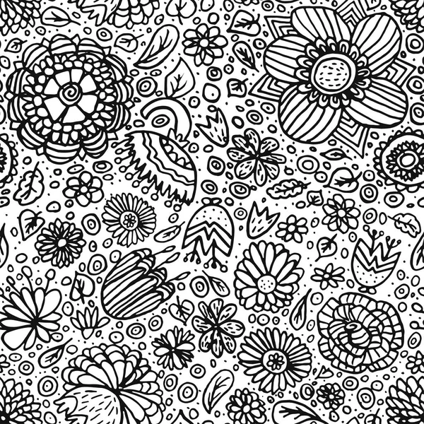 Roztomilý Květinový Vzor Bezešvé Ručně Kreslenou Doodle Květy Listy Jemné — Stockový vektor