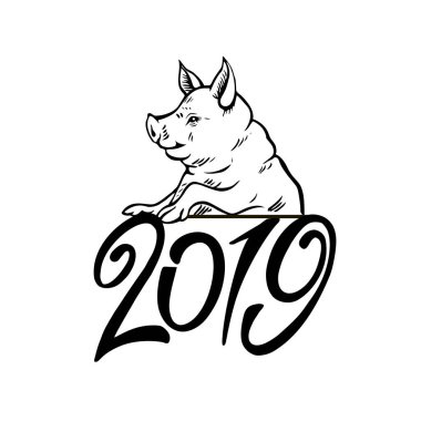 Domuz 2019 yılı. Sevimli bir domuzcuk, şablonu yeni yıl s tasarımı üzerinde Çin takvimine portresi.