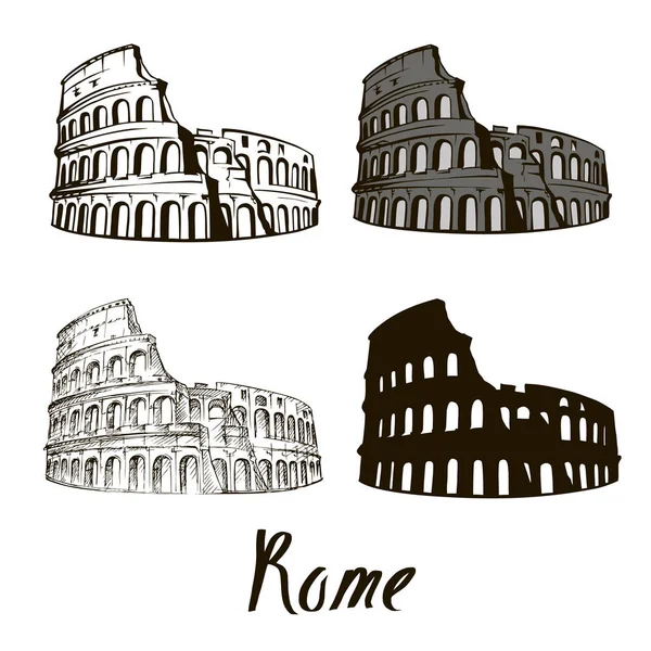 Kolezyum Roma, İtalya. Colosseum elle çizilmiş vektör illüstrasyon izole beyaz arka plan kroki üzerinde