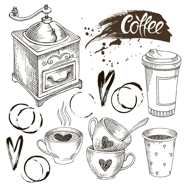Handgezeichnetes Kaffeeset — Stockvektor