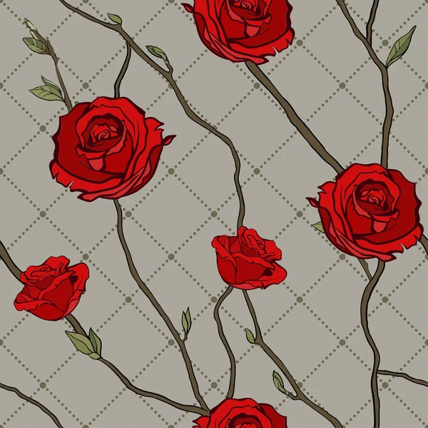 Motif sans couture de brindilles et de roses — Image vectorielle