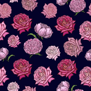 Çiçek dikişsiz desen gül ve şakayık