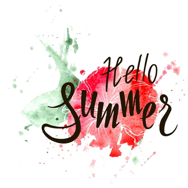 Hallo sommer inschrift auf aquarell hintergrund — Stockvektor