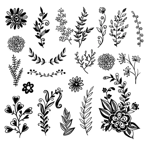 Ensemble Plantes Dessinées Main Plantes Caniche Dans Style Rétro Illustration — Image vectorielle