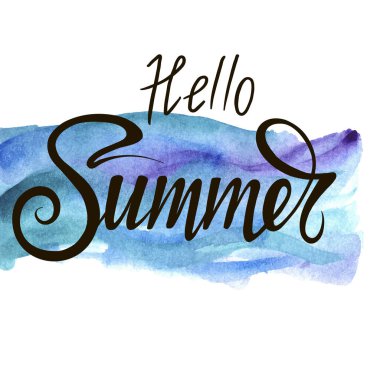 Yaz, mavi suluboya noktaya el yazısı, vektör illüstrasyonu.