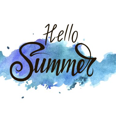 Yaz, mavi suluboya noktaya el yazısı, vektör illüstrasyonu.