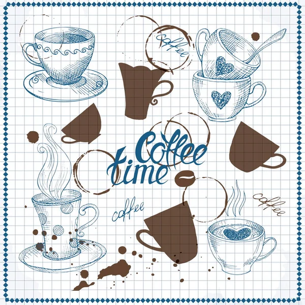Collection Images Dessinées Main Tasses Café — Image vectorielle