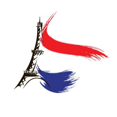 Paris 'teki Eyfel Kulesi vektör illüstrasyonunda, beyaz arka planda el çizimi ile ünlü Fransız simgesi silueti