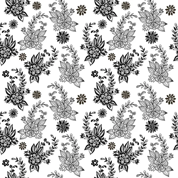 Patrón Sin Costura Floral Con Hermosas Flores Dibujo Mano Ilustración — Vector de stock