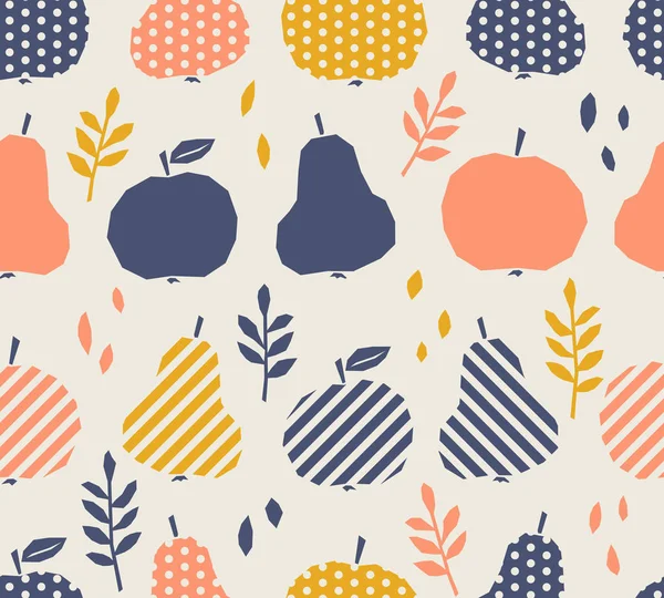 リンゴ 梨の葉とシームレスなパターン — ストックベクタ